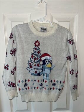 Bluey Kids Holiday Sweater - Light Gray with Red Accents